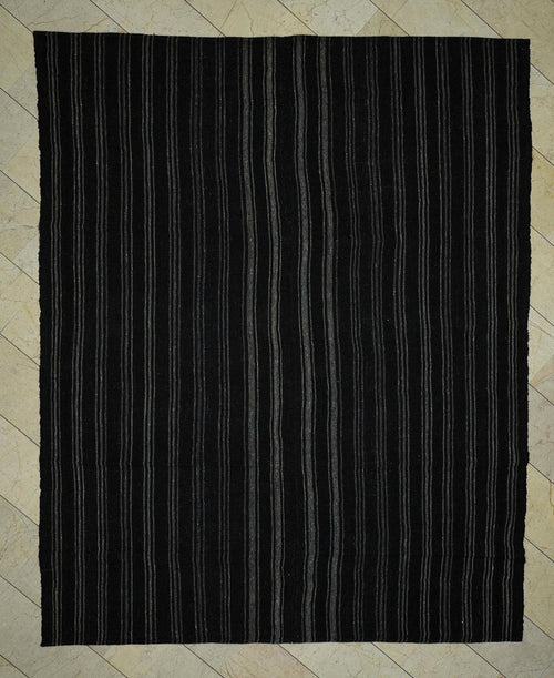 8x10 Scandinavian Style Dark Brown And Gray Striped Turkish Goat Hair Kilim Rug.