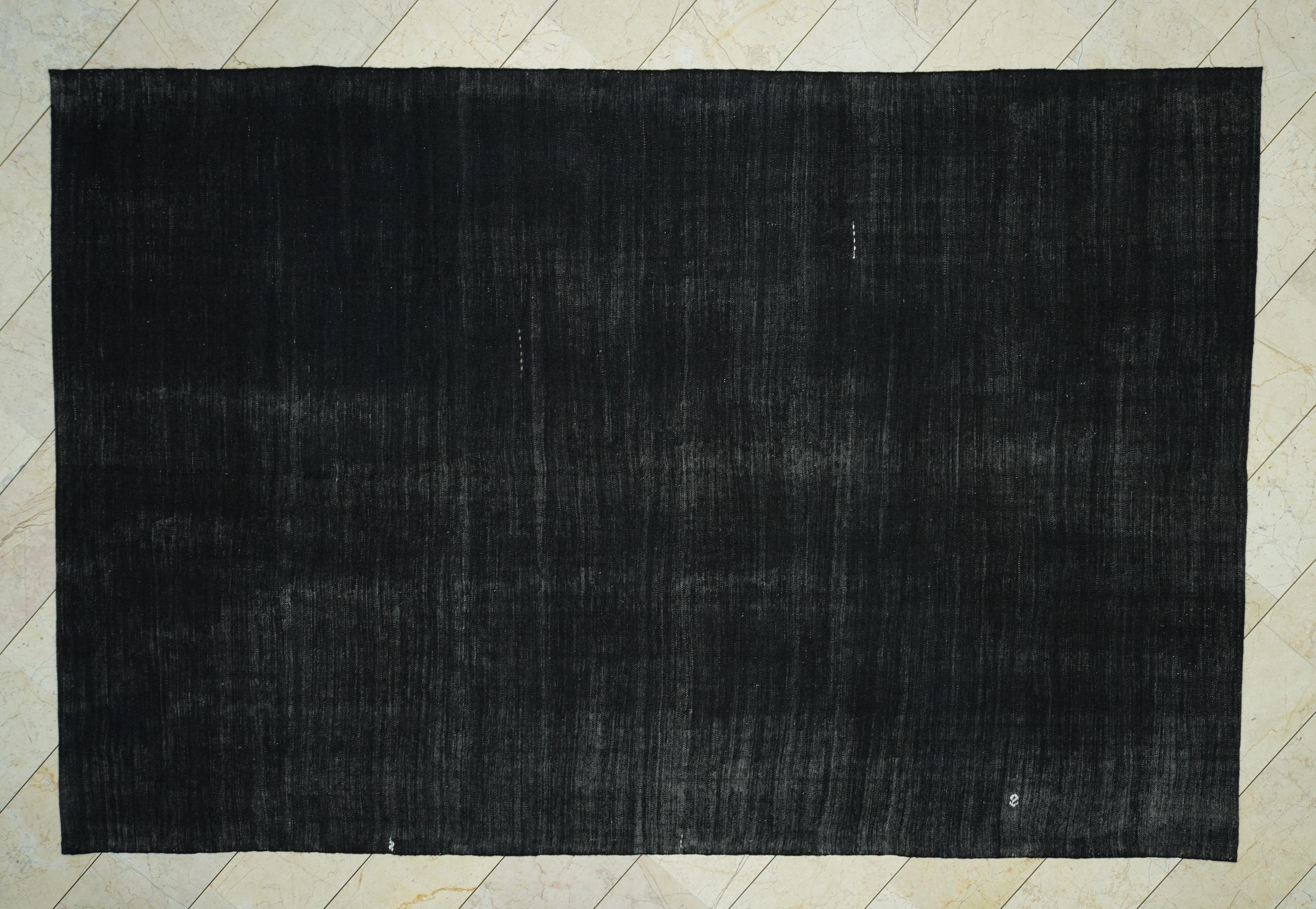 Vintage Goat Hair Kilim Rug: 7.6x11.5 Ft,Natural Dark Brown Anatolian Flat Weave Rugs.