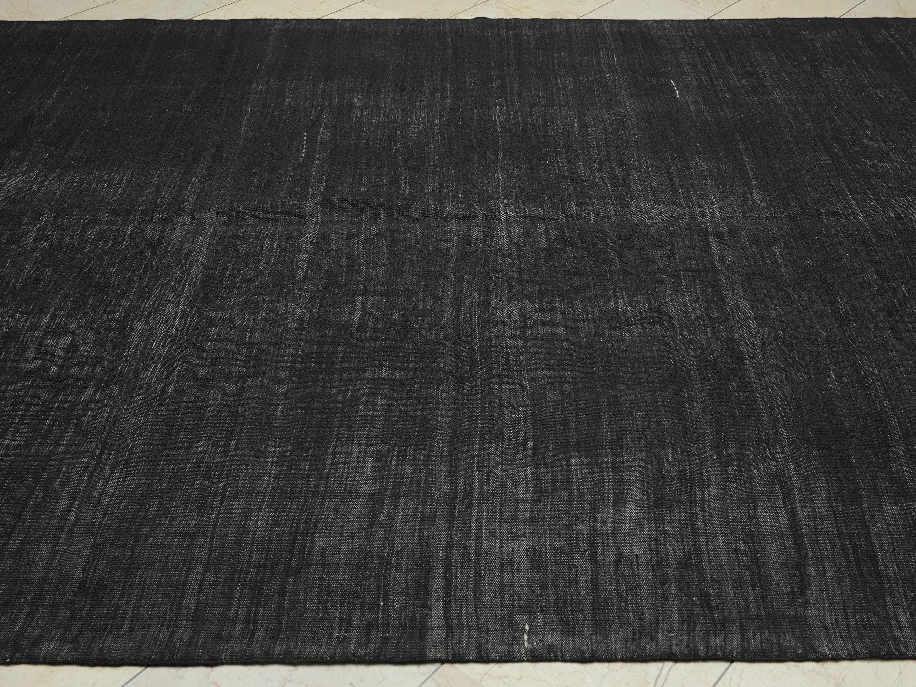 Vintage Goat Hair Kilim Rug: 7.6x11.5 Ft,Natural Dark Brown Anatolian Flat Weave Rugs.