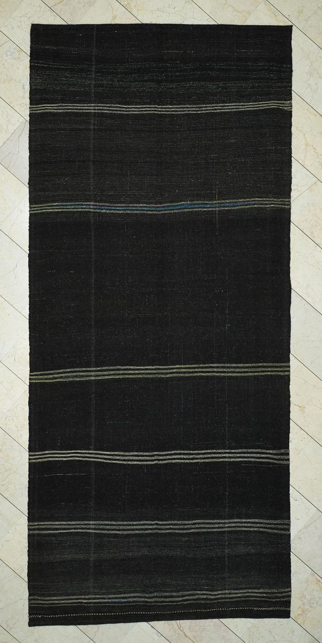 Vintage Goat Hair Kilim Rug: 5.4x12 ft, Natural Brown Flat Weave Rugs.