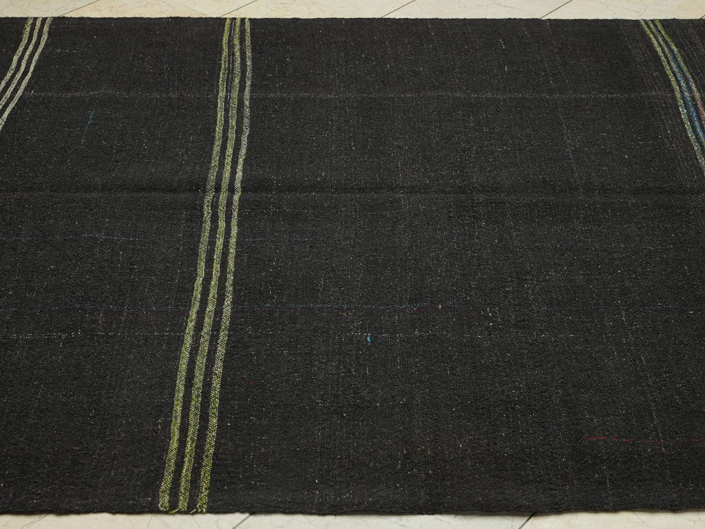 Vintage Goat Hair Kilim Rug: 5.4x12 ft, Natural Brown Flat Weave Rugs.