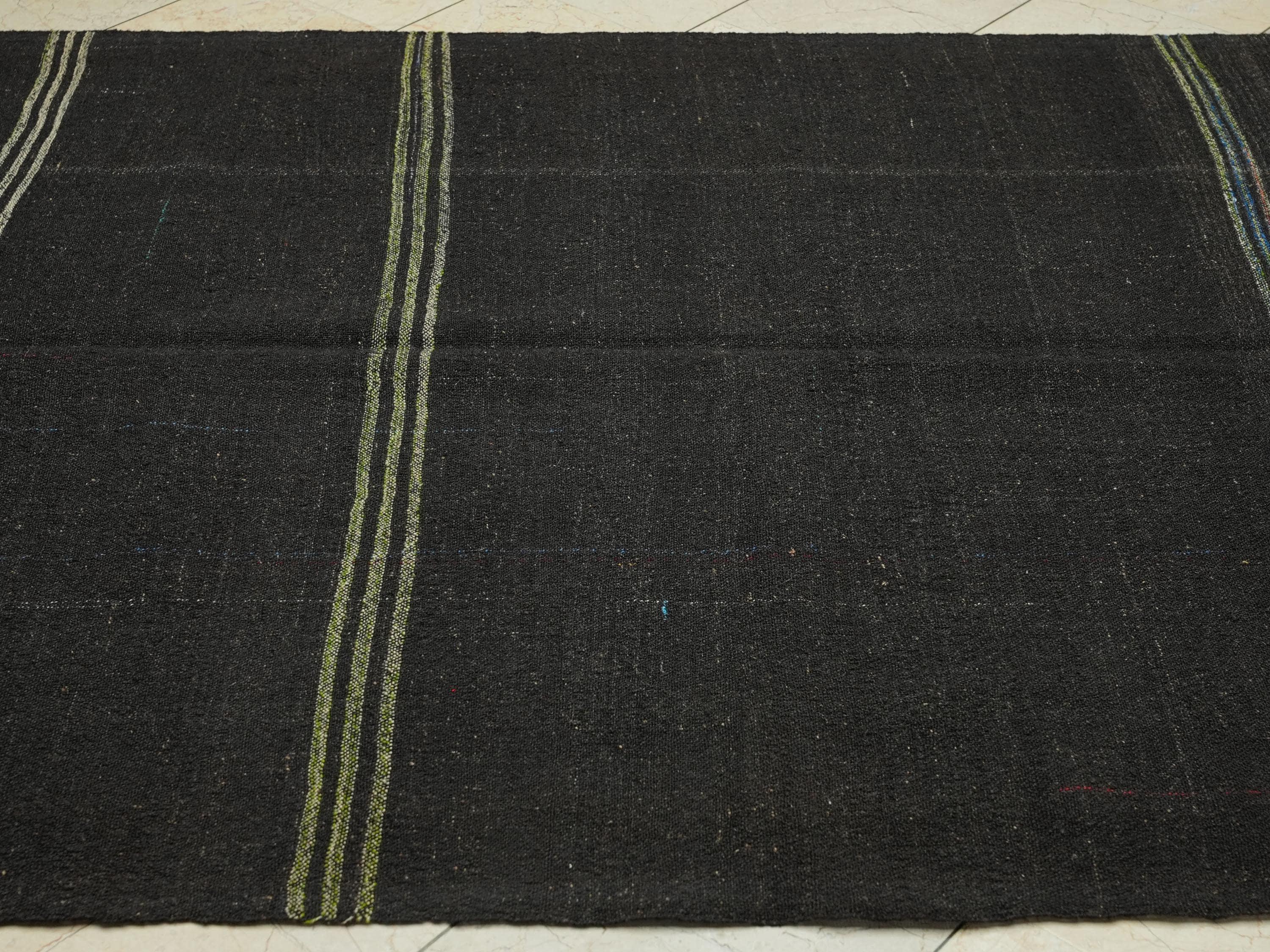 Vintage Goat Hair Kilim Rug: 5.4x12 ft, Natural Brown Flat Weave Rugs.
