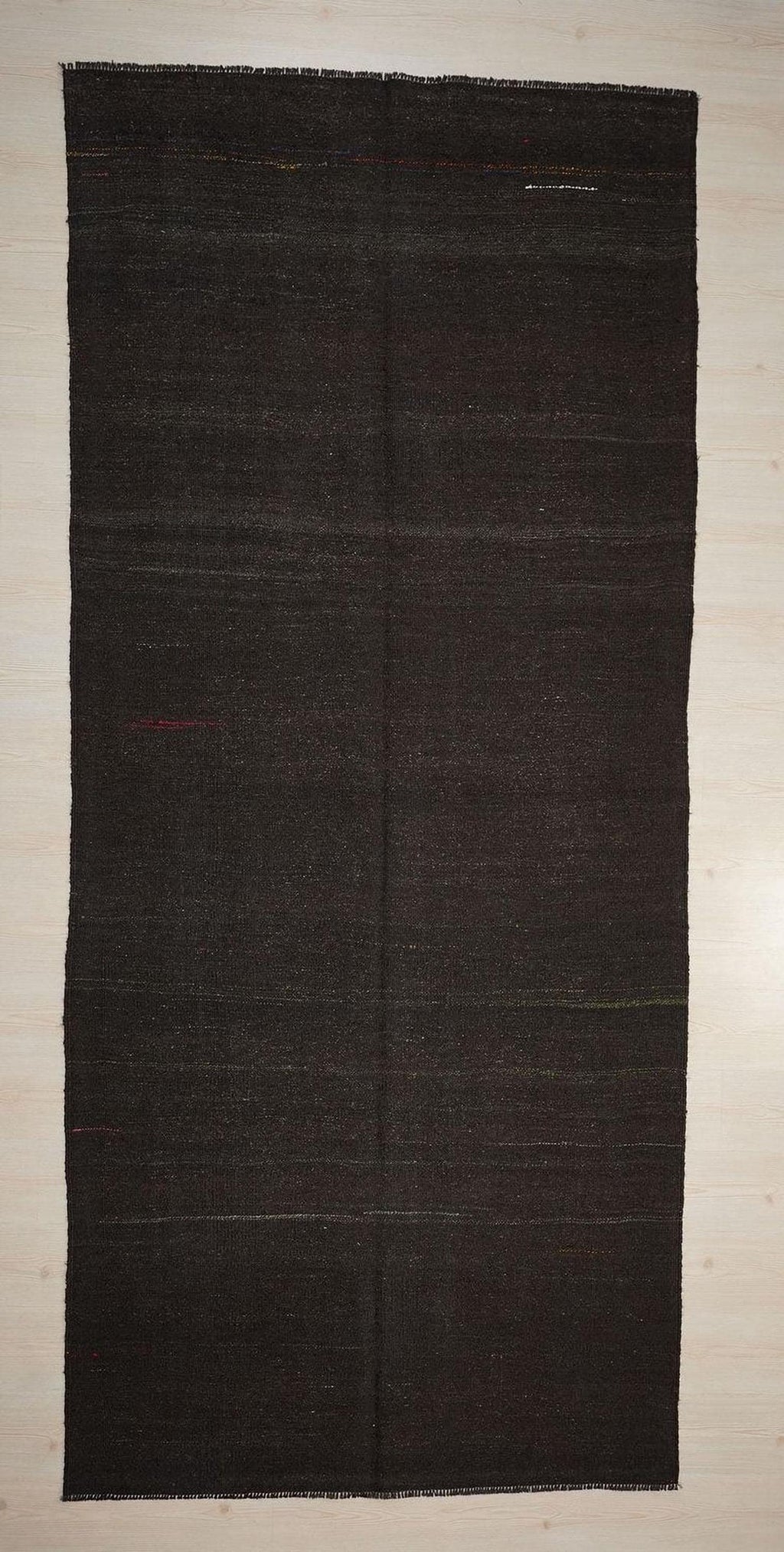 Dark Brown Goat Hair Kilim Rug: 4.8"x11' Vintage Turkish Flat Weave