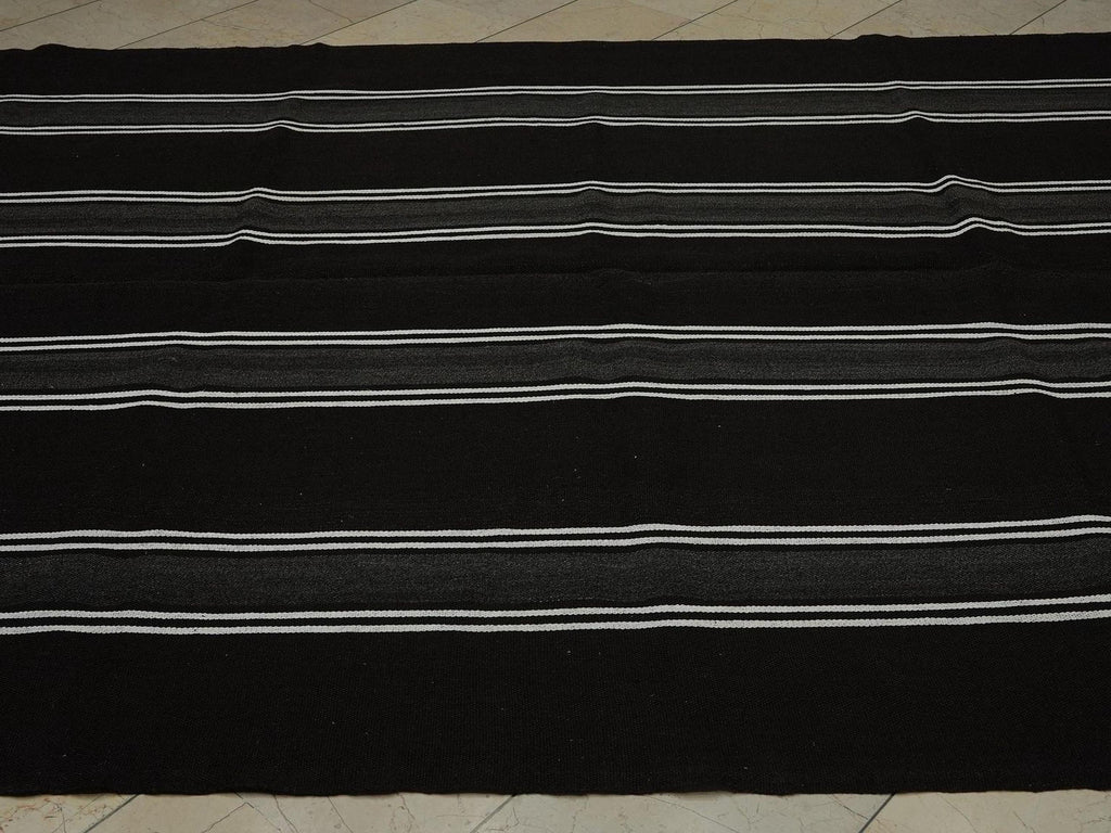 Striped Goat Hair Kilim Rug: Black and White Outdoor Spring Decor Rugs,7"x12,2" Feet.