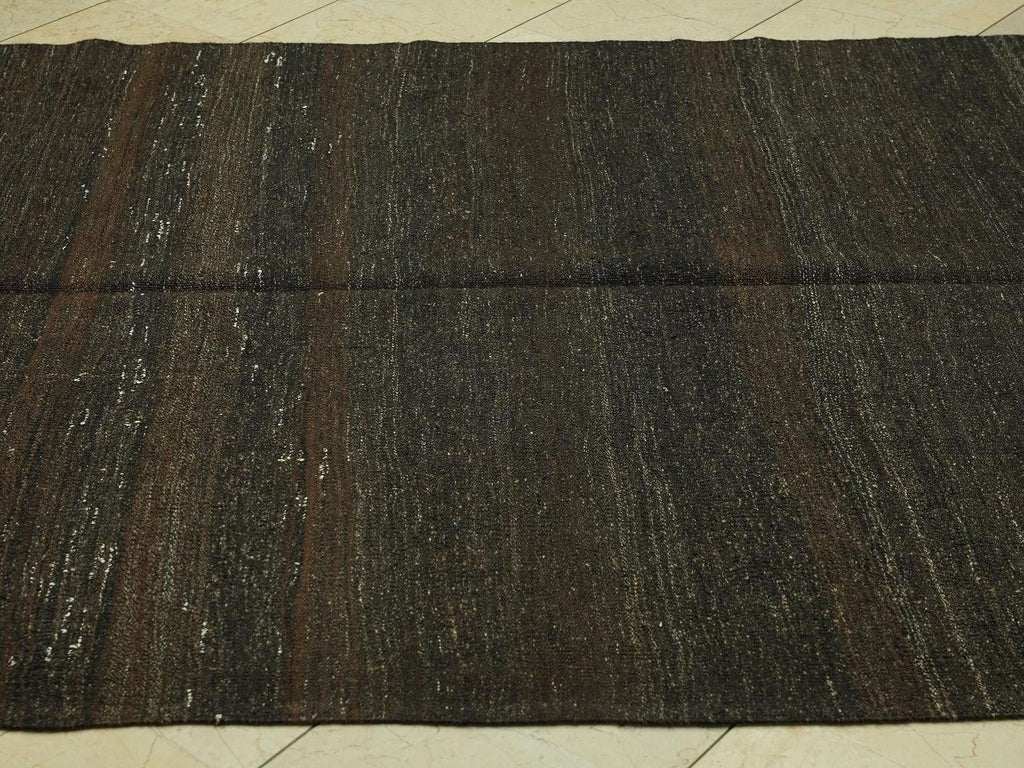 Outdoor Decor Dark Brown Goat Hair Kilim Rug:5.3x10.2 Feet,Turkish Flat Woven Rugs