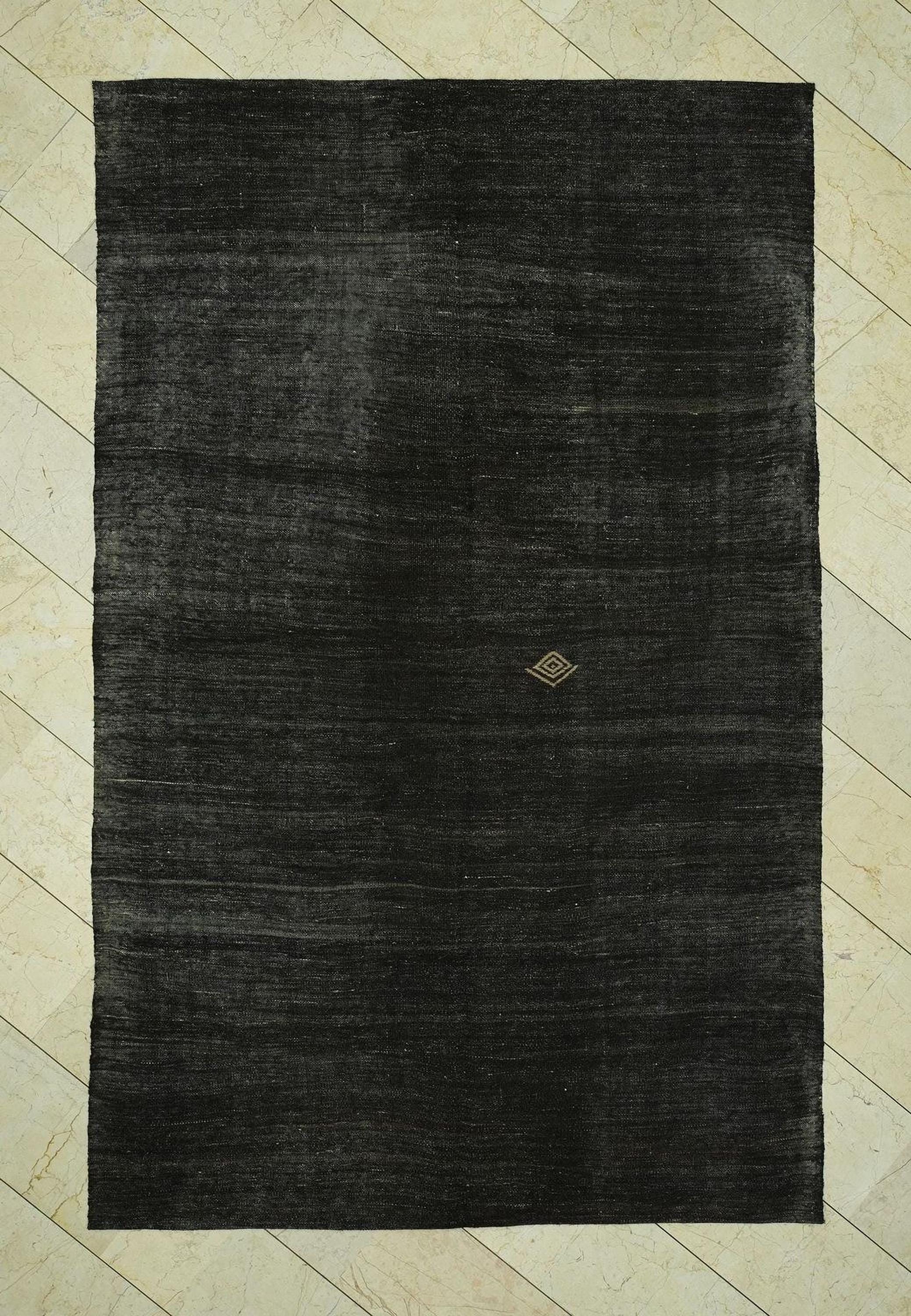 Plain Dark Brown Natural Goat Hair Kilim Rug: 6x9.3 Feet,Turkish Nomadic Handwoven Rugs