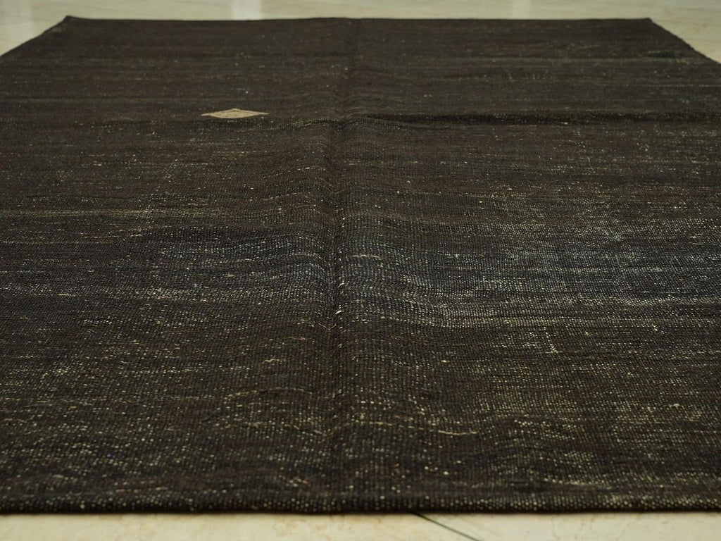 Plain Dark Brown Natural Goat Hair Kilim Rug: 6x9.3 Feet,Turkish Nomadic Handwoven Rugs
