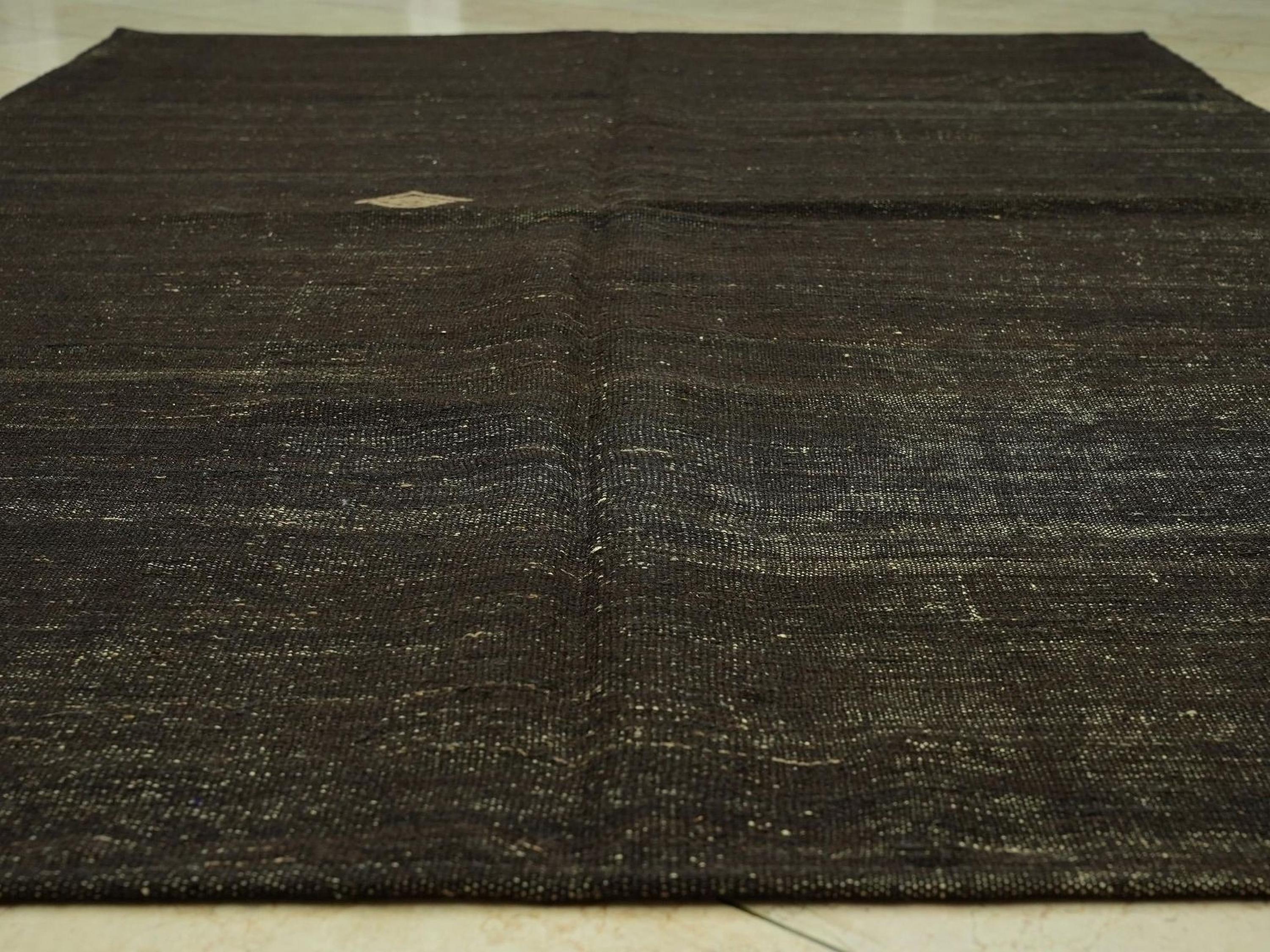 Plain Dark Brown Natural Goat Hair Kilim Rug: 6x9.3 Feet,Turkish Nomadic Handwoven Rugs