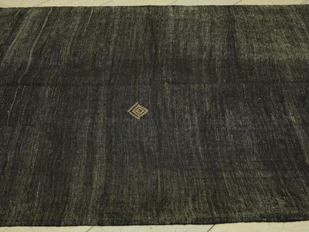 Plain Dark Brown Natural Goat Hair Kilim Rug: 6x9.3 Feet,Turkish Nomadic Handwoven Rugs