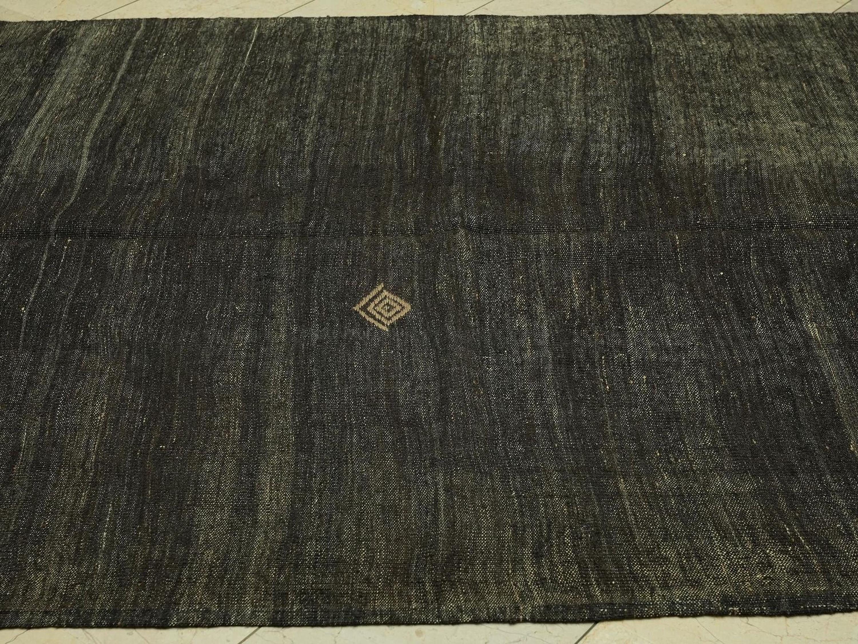 Plain Dark Brown Natural Goat Hair Kilim Rug: 6x9.3 Feet,Turkish Nomadic Handwoven Rugs