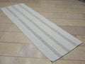 Narrow Turkish Kilim Rug Runner: 2.3x7.4 Feet,Grayish White And Brown Striped Area Rugs.