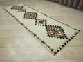 Old Turkish Kilim Rug Runner: Brown Cream Kitchen Decor Rugs 4x11,3 Ft.