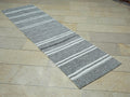 Gray and White Stripe Rug Runner: Flat Weave Kilim, 2.3x8.5 ft