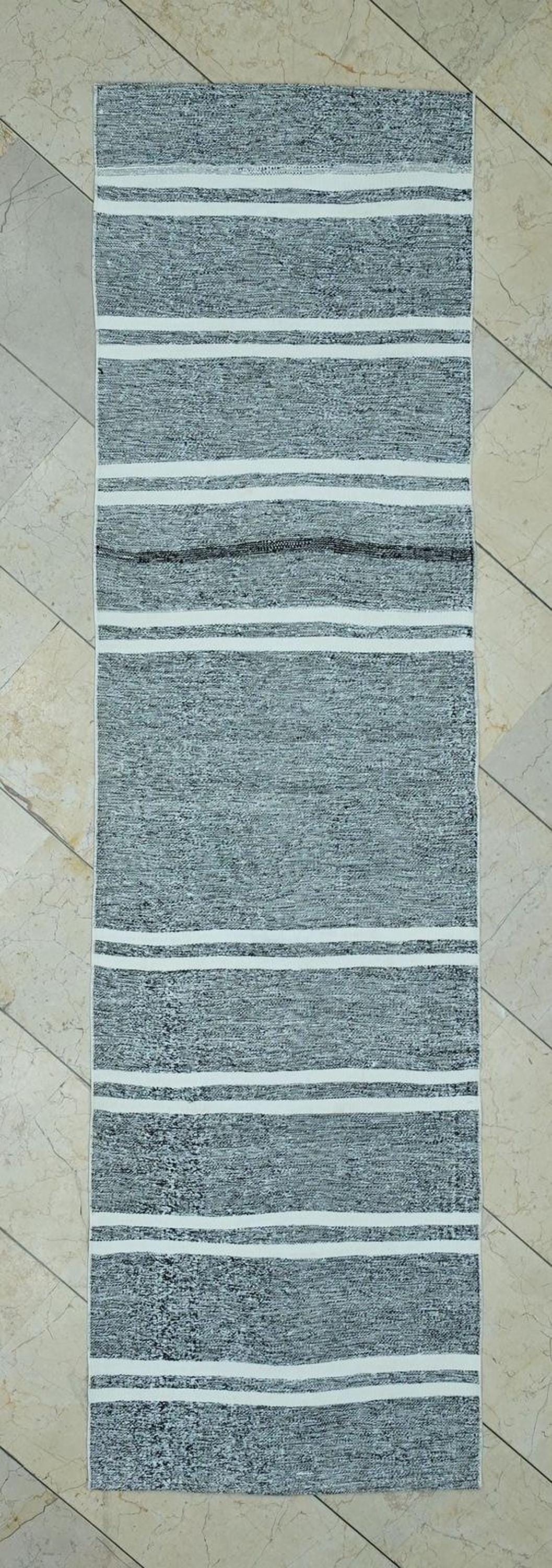 Gray and White Stripe Rug Runner: Flat Weave Kilim, 2.3x8.5 ft