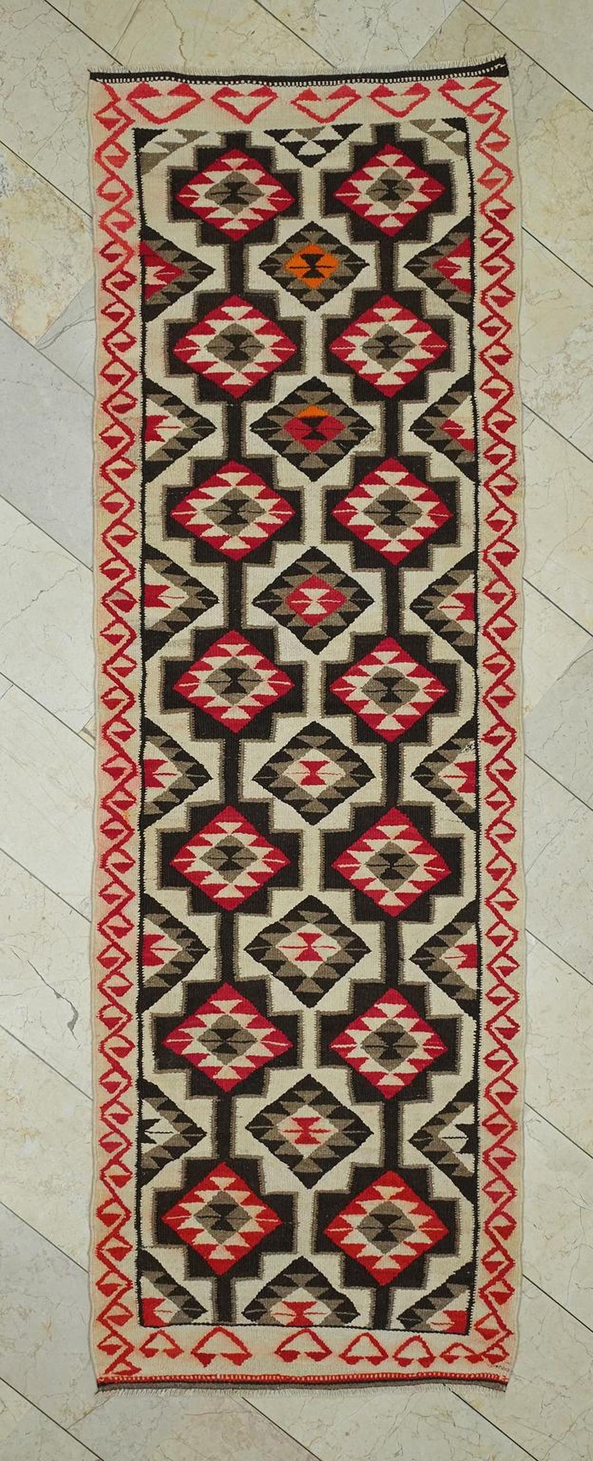 Mid Century Modern Flat Woven Turkish Kilim Rug Runner: 3.2x9.7 Ft.
