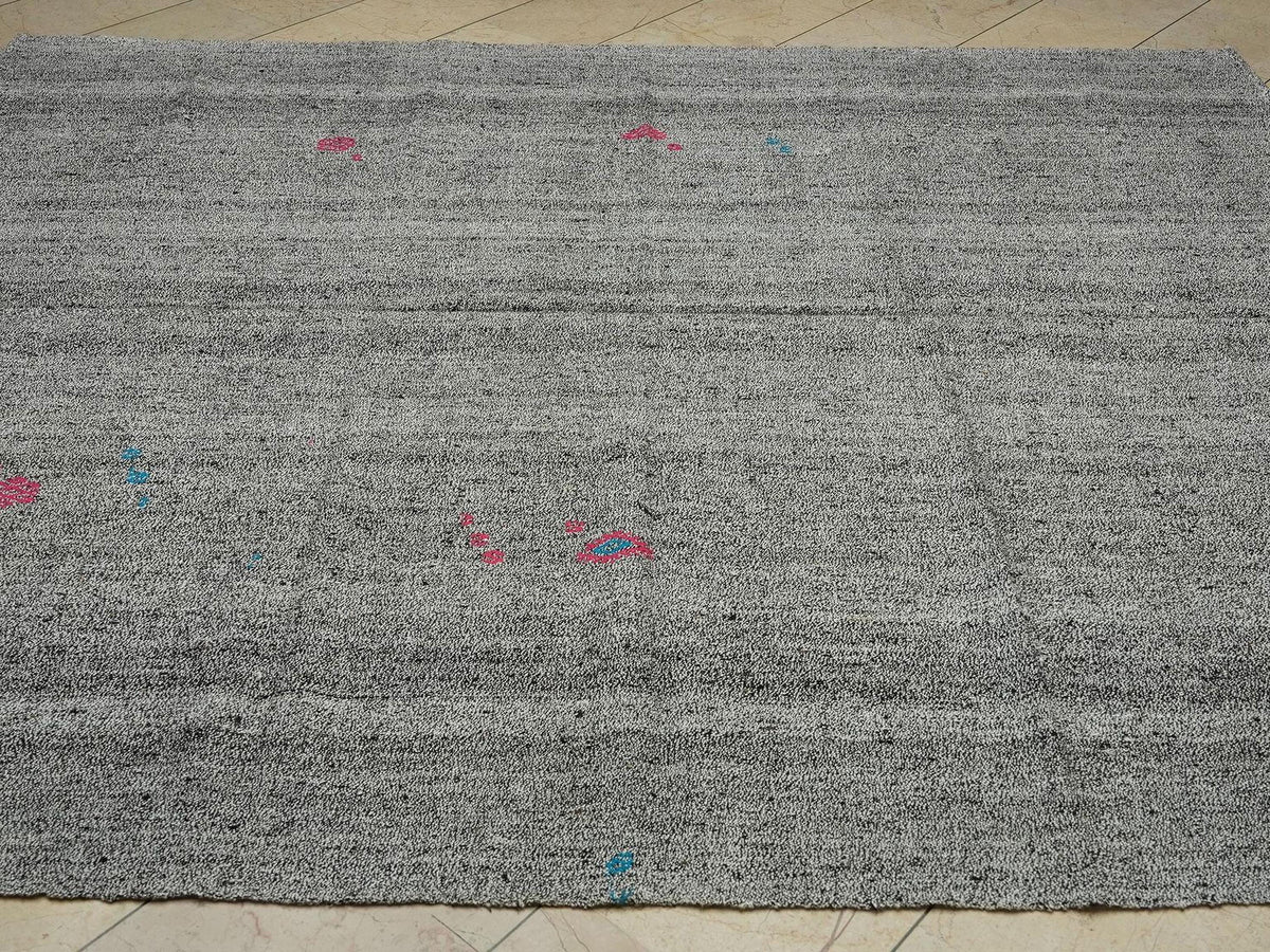Handmade Turkish Kilim Rug: Scandinavian Style Gray Rugs (7,7"x9,1" Feet)