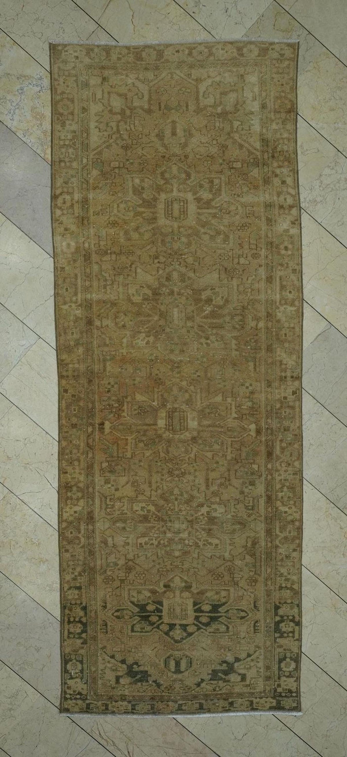 4x10 Antique Oriental Rug Runner,Faded Colors Vintage Turkish Carpet Runners.