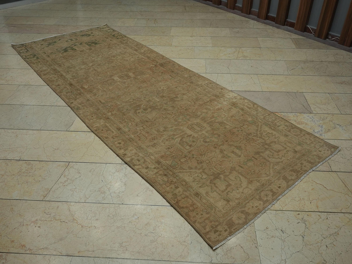 4x10 Antique Oriental Rug Runner,Faded Colors Vintage Turkish Carpet Runners.