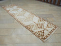 Brown & White Handmade Wool Rug Runner: Mid-Century Modern Turkish Rugs, 2.9x11.2 ft.