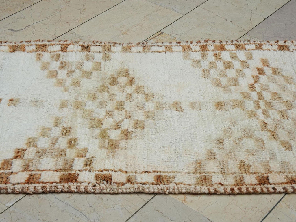 Brown & White Handmade Wool Rug Runner: Mid-Century Modern Turkish Rugs, 2.9x11.2 ft.