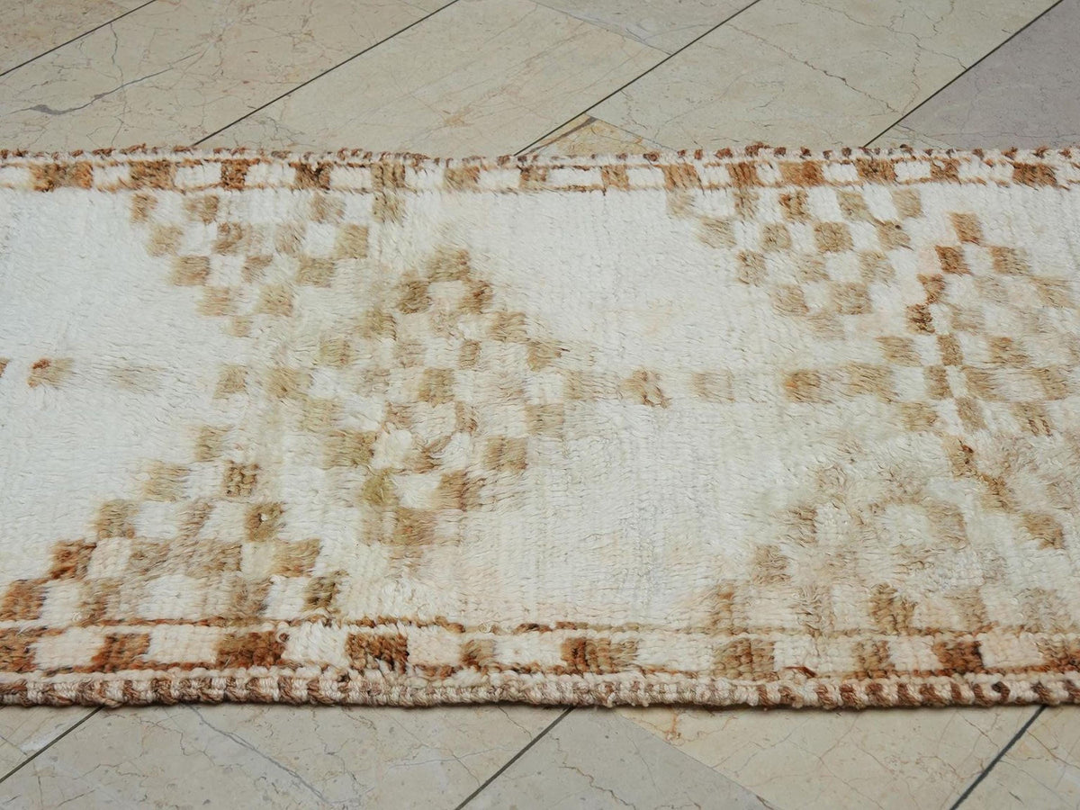 Brown & White Handmade Wool Rug Runner: Mid-Century Modern Turkish Rugs, 2.9x11.2 ft.