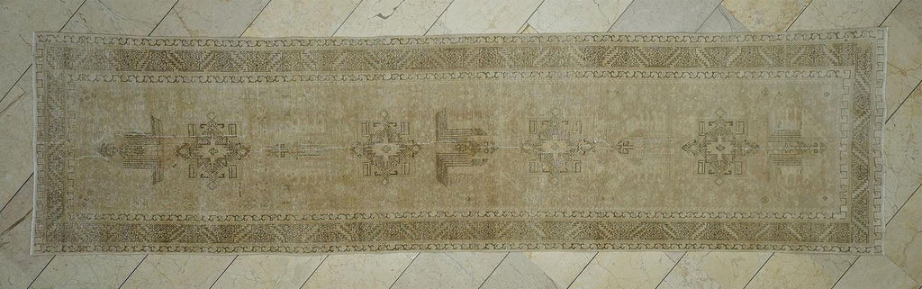 Vintage Style Rug Runner: Handmade Wool Turkish Carpet Rugs, 3.1x12.3 ft
