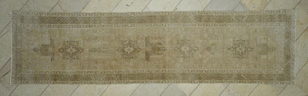 Vintage Style Rug Runner: Handmade Wool Turkish Carpet Rugs, 3.1x12.3 ft