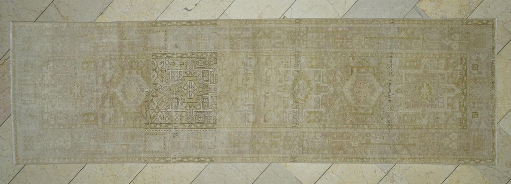 Vintage Style Rug Runner: Beige Brown Turkish Wool Rugs (3.1x10.5 ft)