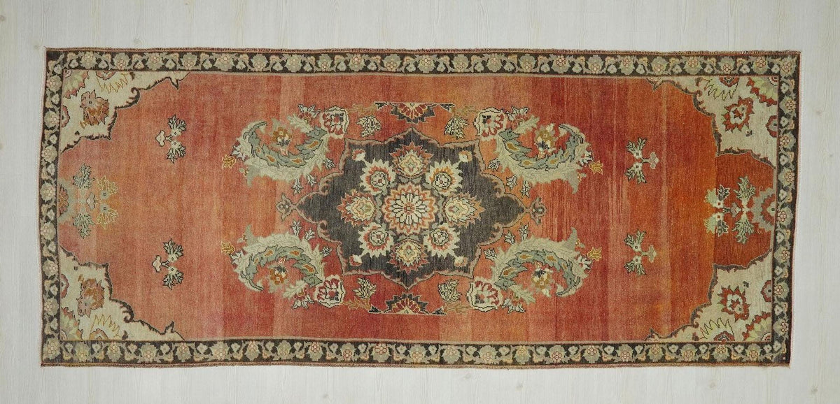 Antique Turkish Wool Rug Runner: 4.3x10 ft, Home Living Decor Anatolian Carpet.