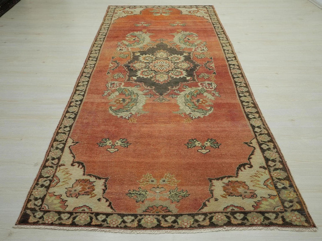 Antique Turkish Wool Rug Runner: 4.3x10 ft, Home Living Decor Anatolian Carpet.
