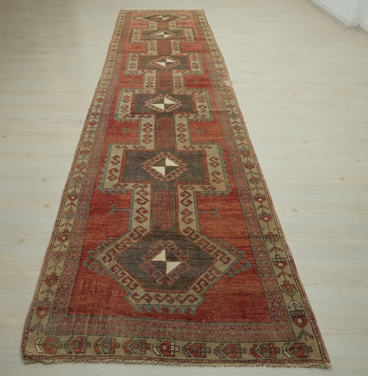 Extra Long Wool Rug Runner: Antique Turkish Carpet, 3.5x13.5 ft.