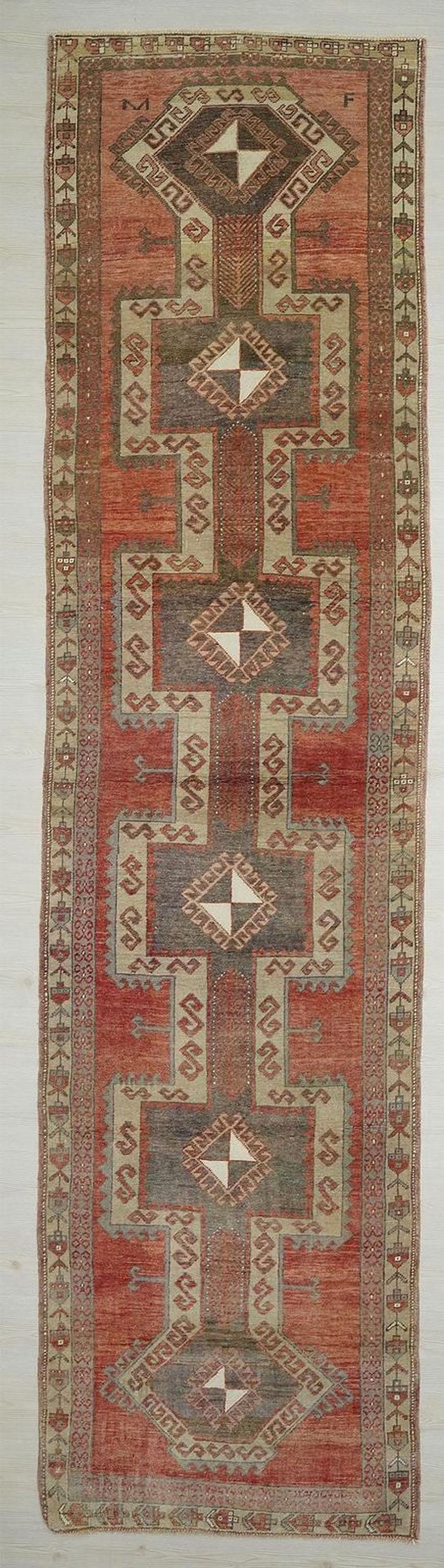 Extra Long Wool Rug Runner: Antique Turkish Carpet, 3.5x13.5 ft.