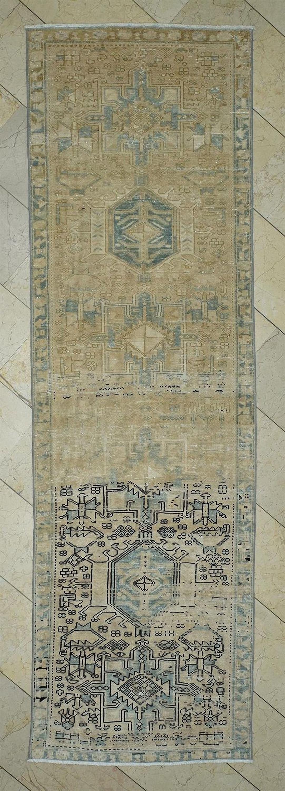 VintageTurkish Rug Runner: 3x10 Ft,Handwoven Antique Rugs For Kitchen Decor.