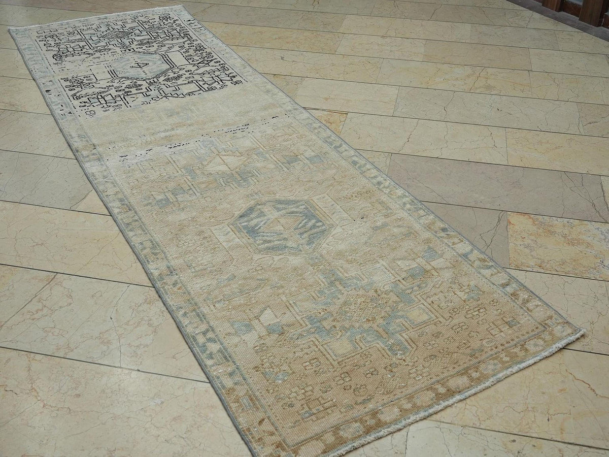 VintageTurkish Rug Runner: 3x10 Ft,Handwoven Antique Rugs For Kitchen Decor.