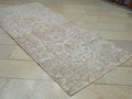 Vintage Handmade Oushak Rug Runner: 3,6x8 Feet,Beige Gray Wool Turkish Rugs.