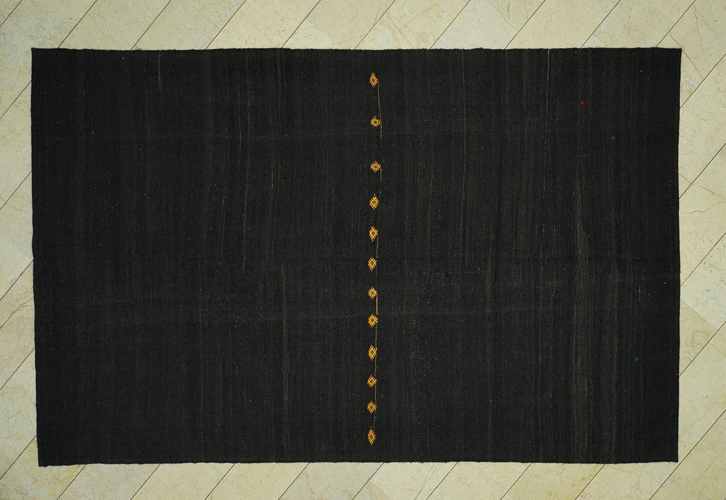 Natural Plain Dark Brown Goat Hair Kilim Rug: 7.2x11.3 Feet,Large Turkish Flat-Weave Rugs.