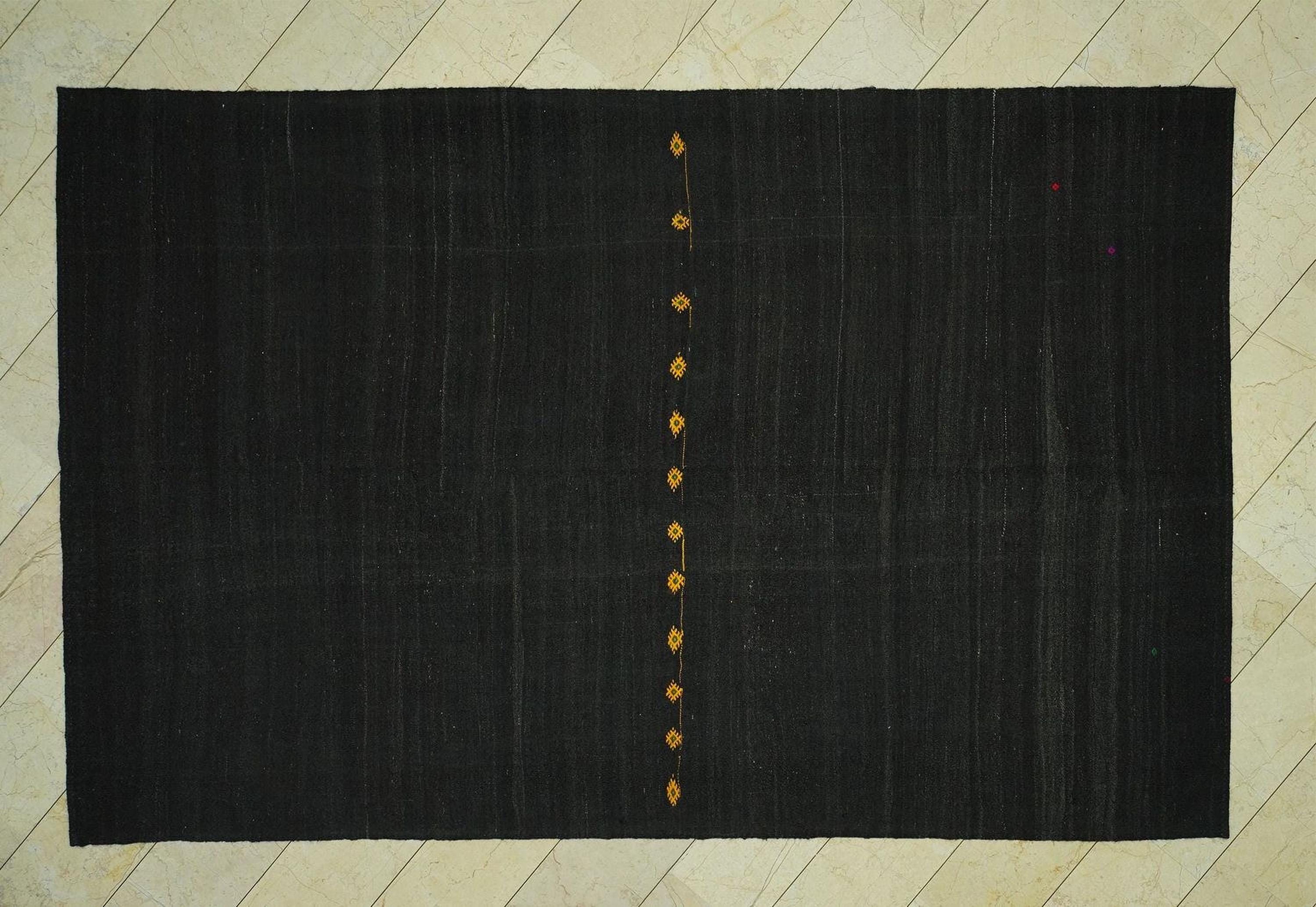 Natural Plain Dark Brown Goat Hair Kilim Rug: 7.2x11.3 Feet,Large Turkish Flat-Weave Rugs.