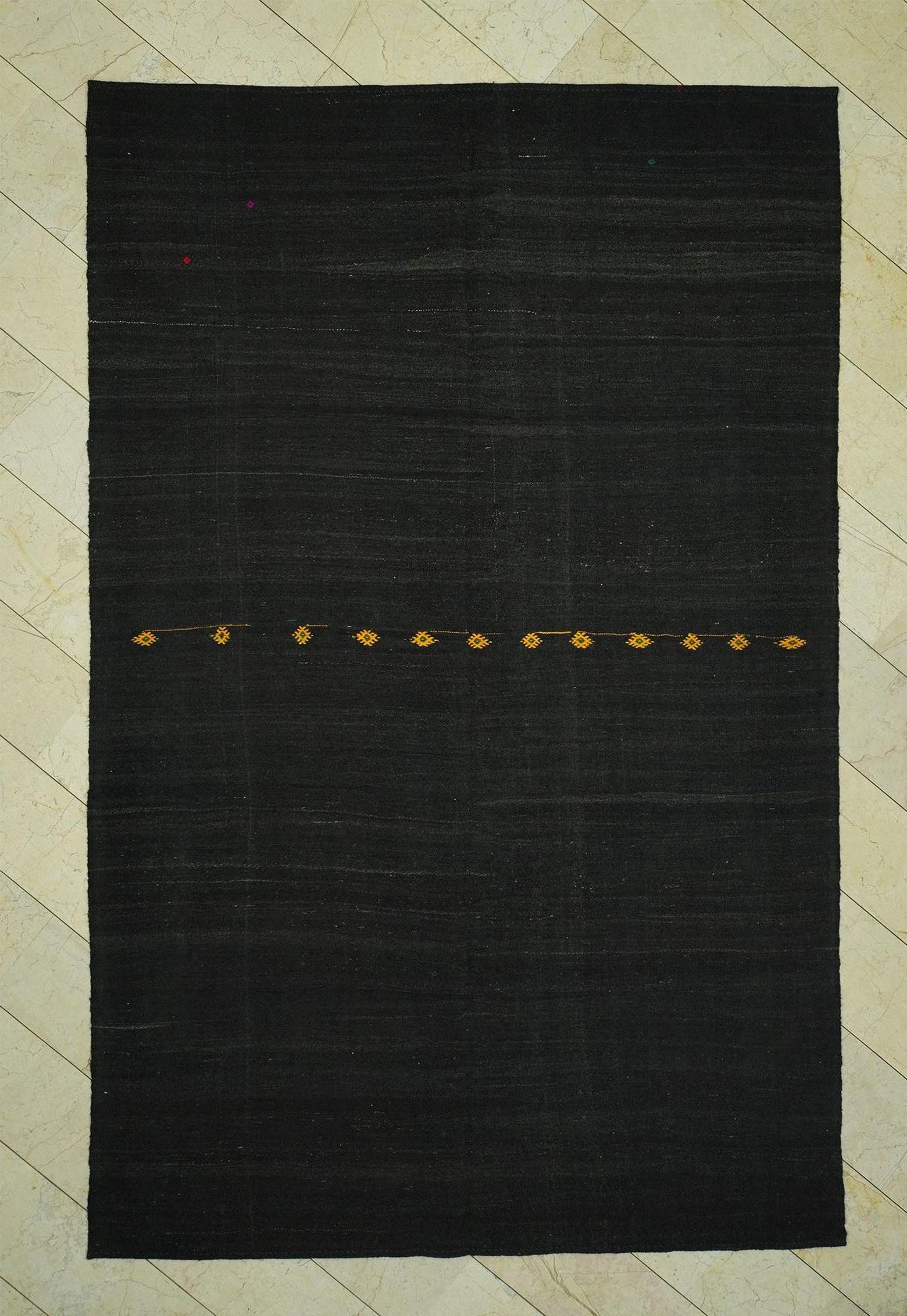 Natural Plain Dark Brown Goat Hair Kilim Rug: 7.2x11.3 Feet,Large Turkish Flat-Weave Rugs.