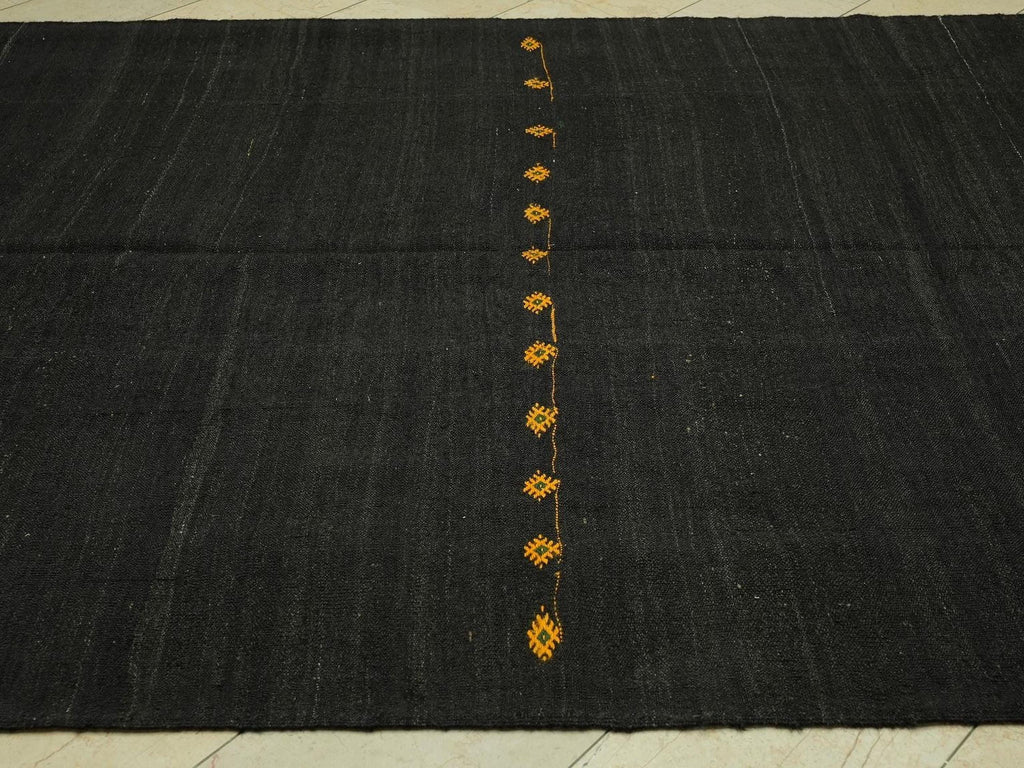 Natural Plain Dark Brown Goat Hair Kilim Rug: 7.2x11.3 Feet,Large Turkish Flat-Weave Rugs.