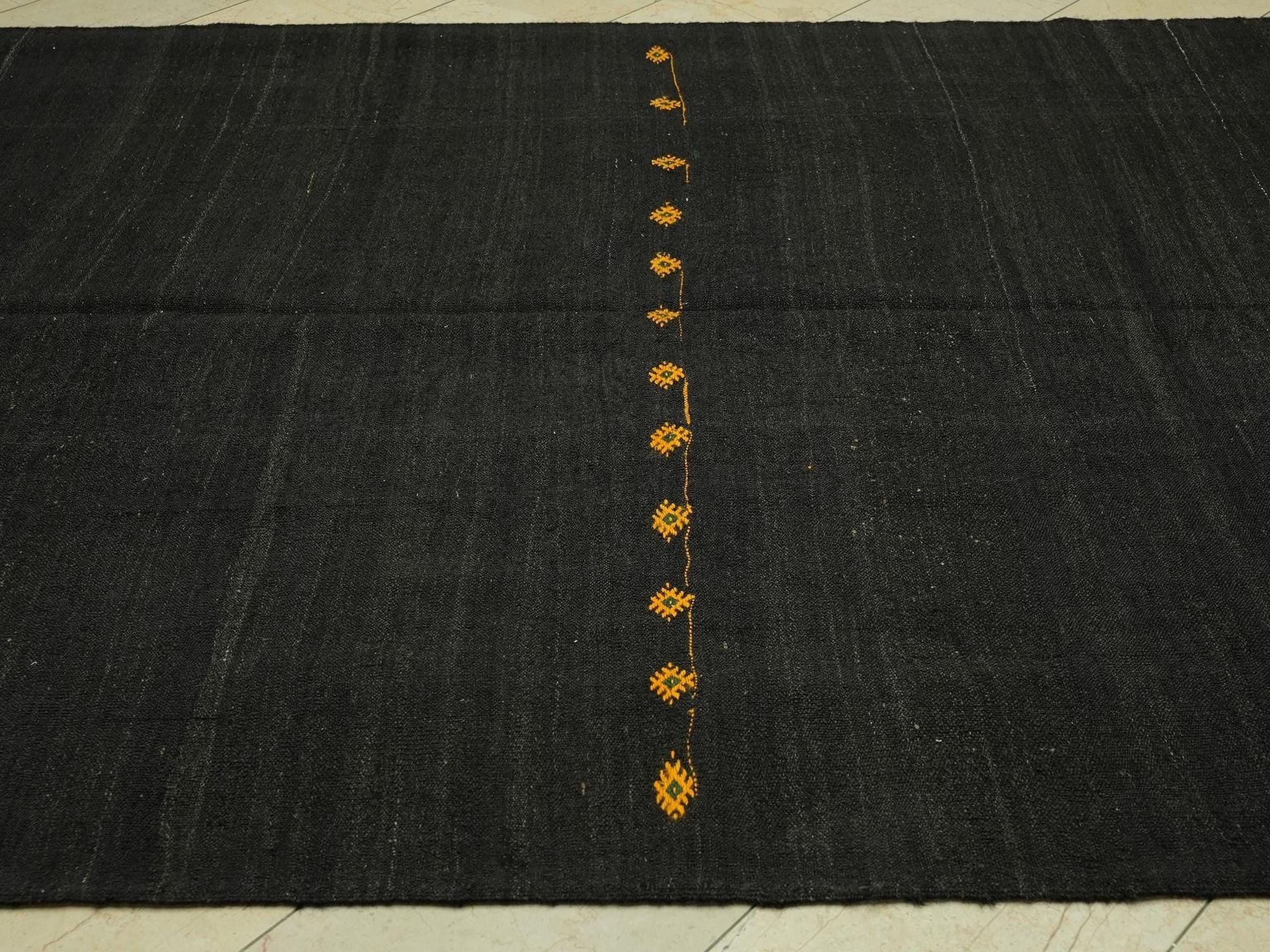 Natural Plain Dark Brown Goat Hair Kilim Rug: 7.2x11.3 Feet,Large Turkish Flat-Weave Rugs.