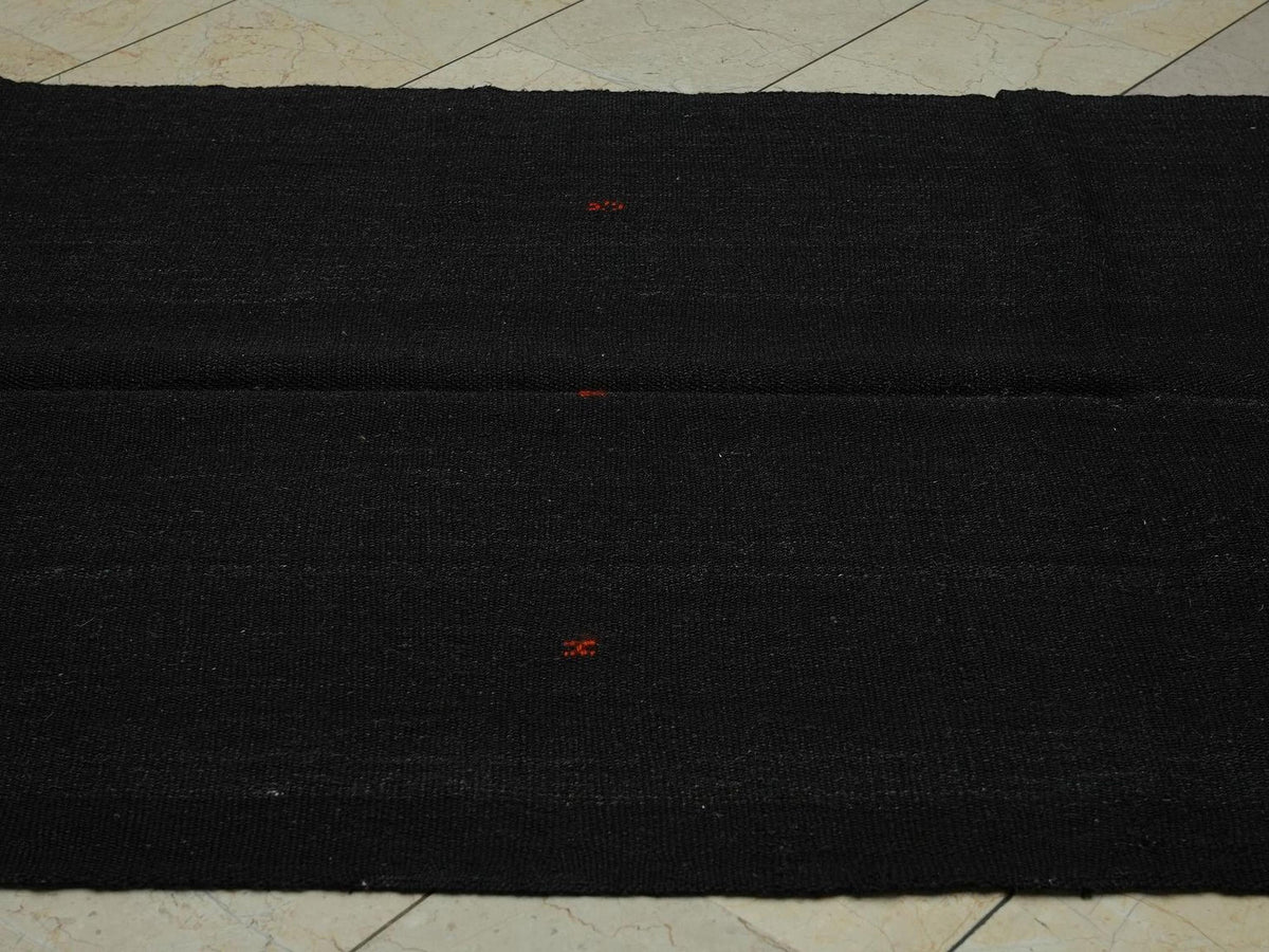 Vintage Striped Goat Hair Kilim Rug: Dark Brown Flat Woven Rugs 4.2x10 ft
