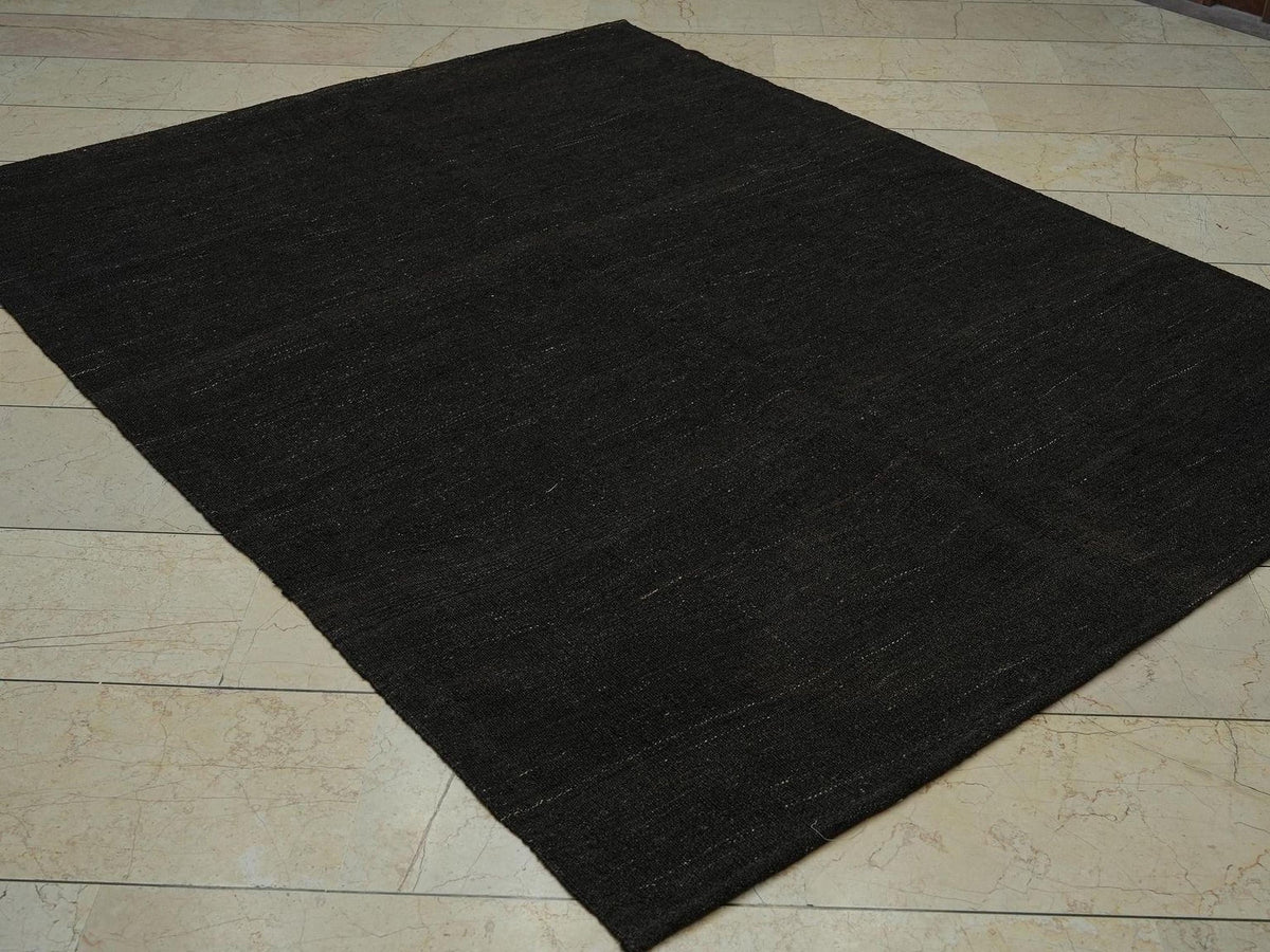 Vintage Turkish Goat Hair Kilim Rug: Nomadic Woven Brown Rugs (5.9x7.5 ft)