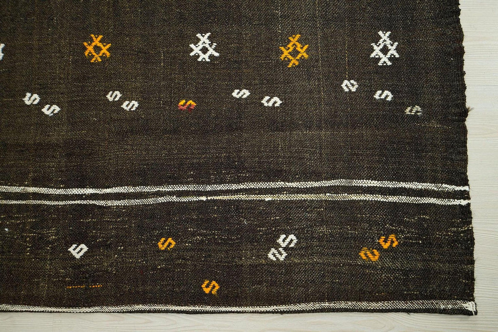 Brown Striped Kilim Rug: 4.9x11 ft, Turkish Farmhouse Decor