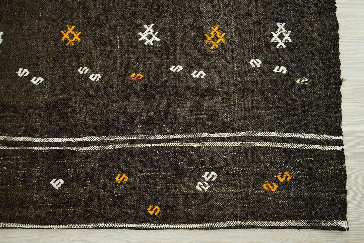 Brown Striped Kilim Rug: 4.9x11 ft, Turkish Farmhouse Decor