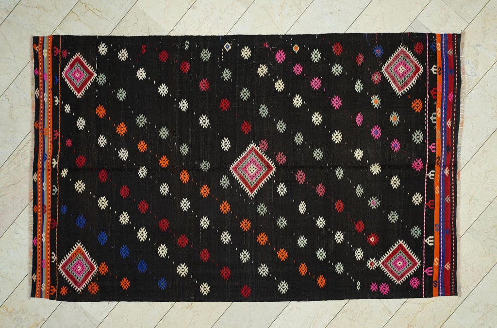 Goat Hair Kilim Rug: 6x9 Brown Turkish Rugs, Mid-Century Modern