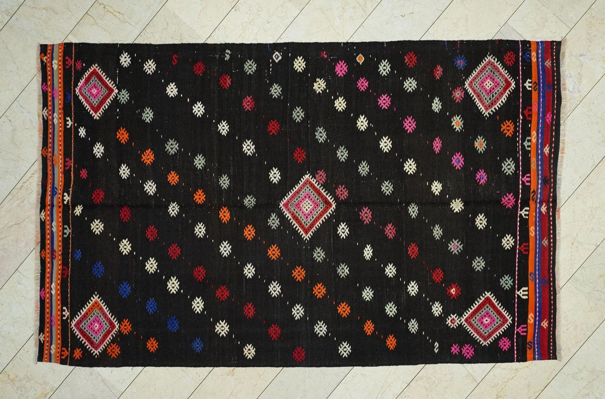 Goat Hair Kilim Rug: 6x9 Brown Turkish Rugs, Mid-Century Modern
