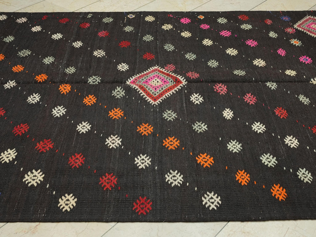 Goat Hair Kilim Rug: 6x9 Brown Turkish Rugs, Mid-Century Modern
