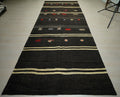 Vintage Goat Hair Kilim Rug: 5x13 Dark Brown Striped Flat Weave