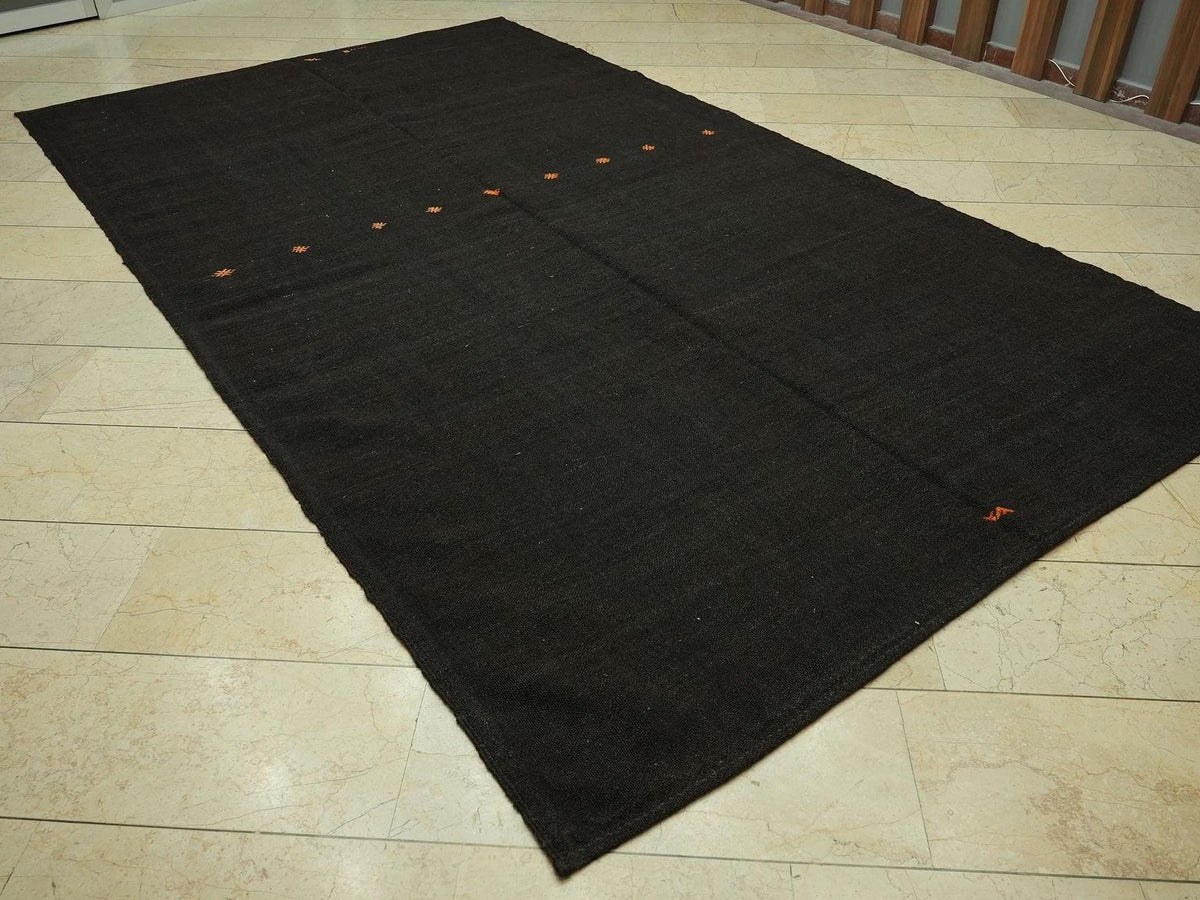 Vintage Turkish Kilim Rug: 6.7 x 11.6 ft, Goat Hair Tribal Woven Rugs.