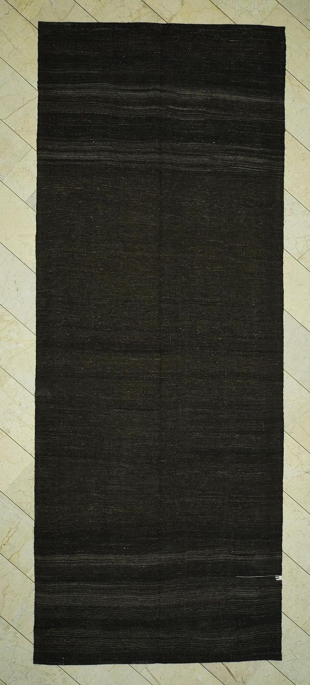 Vintage Dark Brown Goat Hair Kilim Rug - 5.4x13.9 Feet,Flat Weave Turkish Rugs.